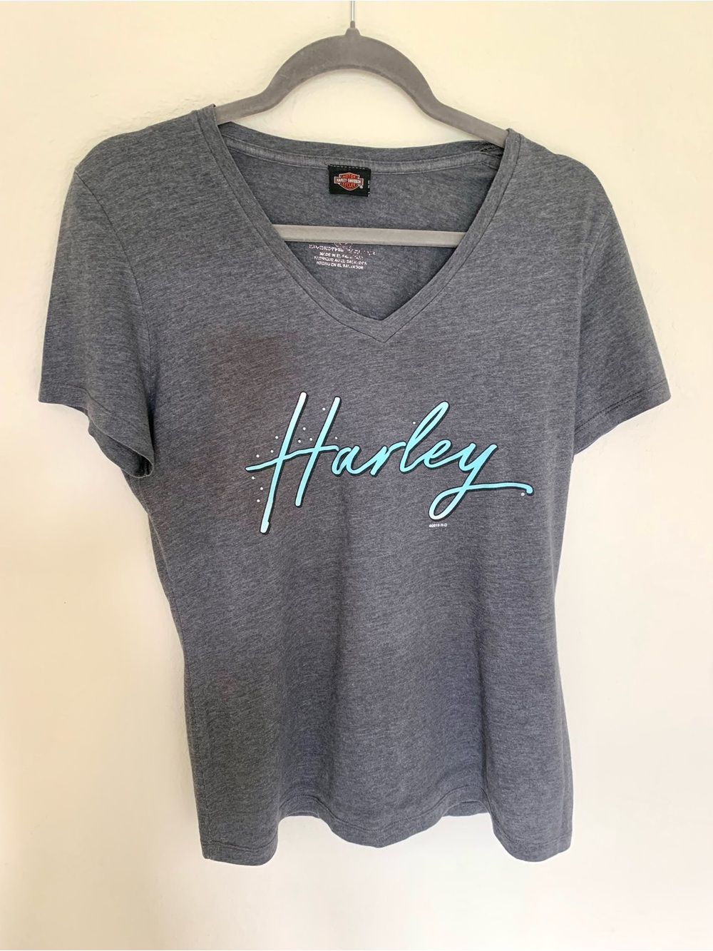 Harley Women's Gray V-Neck Tee with Rhinestones